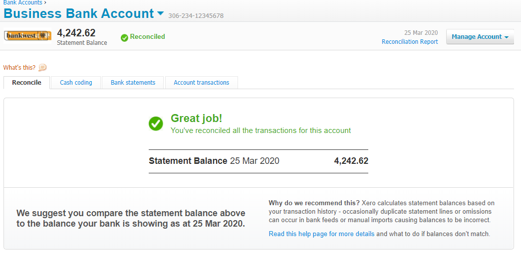 Check that your statement balances matches what is in Xero for each bank account
